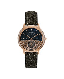 Guess W1005L2 - Montre pour femme en or rose et cuir noir