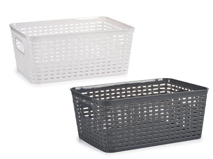 Kipit Panier Multiusage avec Anse Tressé 28.5x22x35 cm Plastique Blanc Gris (Set de 12) Kipit Panier Multiusage avec Anse Tressé 28.5x22x35 cm Plastique Blanc Gris (Set de 12)