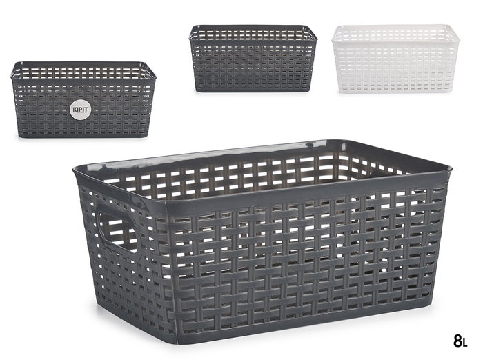 Kipit Panier Multiusage avec Anse Tressé 28.5x22x35 cm Plastique Blanc Gris (Set de 12) Kipit Panier Multiusage avec Anse Tressé 28.5x22x35 cm Plastique Blanc Gris (Set de 12)