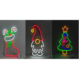 Basics Figure de néon de Noël - 3 modèles variés (Chaussette, Gnome ou Arbre)