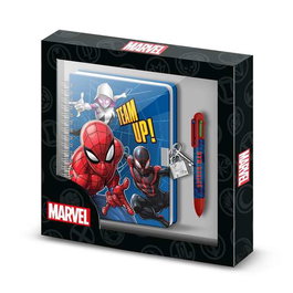 Karactermania Pack Lib Spiderman A5 + Stylo 6 couleurs à cadenas - Journal avec 100 pages et stylo rétractable - Dimensions 24x23x2,5 cm - À partir de 36 mois