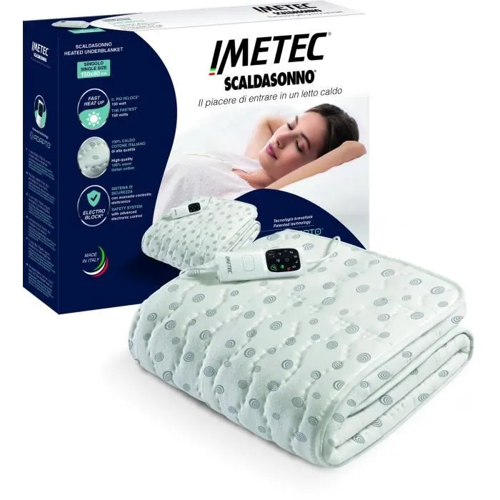 Imetec Adapto - Surmatelas chauffant 1 place (150 x 80 cm) - 6 températures, chauffage rapide, température constante, technologie intelligente, 100% coton