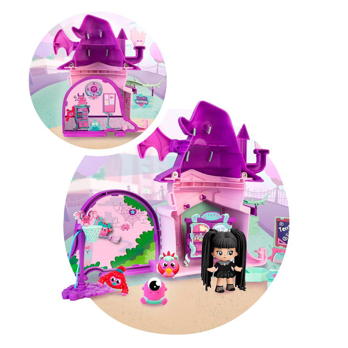 Famosa Pinypon Academia Terrific PNY54000 - Figurine Pinypon professeur exclusive, 3 monstres, accessoires et décorations phosphorescentes, +4 ans