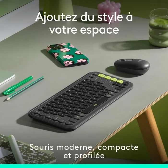 Logitech - Pop Mouse - Souris sans fil graphite - Connexion Bluetooth, jusqu'à 3 appareils, technologie FLOW, 1200 dpi