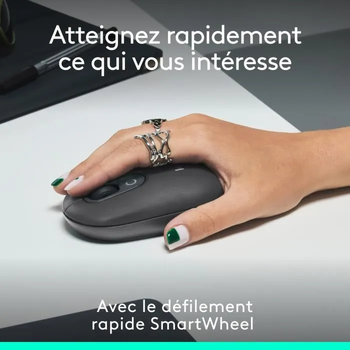 Logitech - Pop Mouse - Souris sans fil graphite - Connexion Bluetooth, jusqu'à 3 appareils, technologie FLOW, 1200 dpi