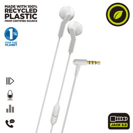Muvit E56 Casque stéréo ergonomique blanc avec micro, jack 3.5 mm, écouteurs filaires