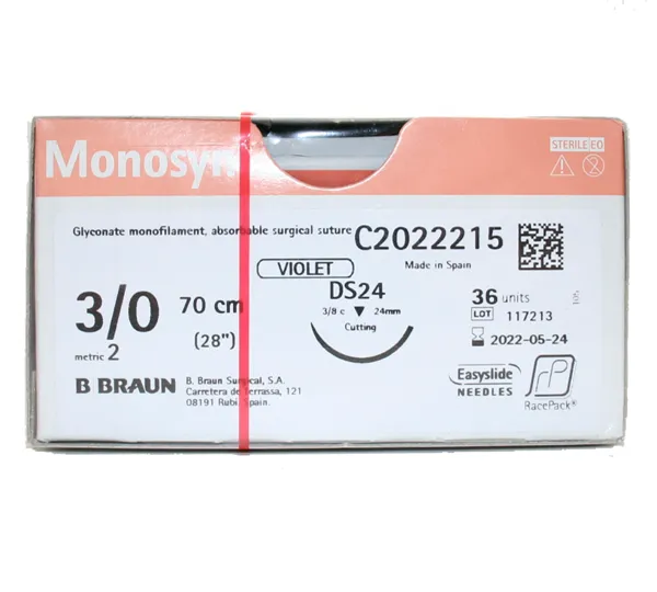 B. Braun Suture Monosyn Violet 3/0 DS24 70cm 36 unités B. Braun Suture Monosyn Violet 3/0 DS24 70cm 36 unités