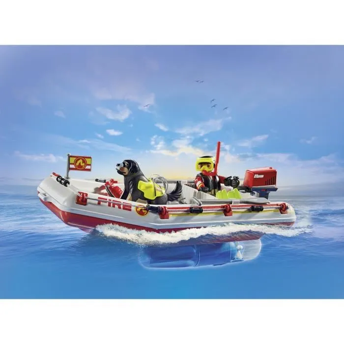 PLAYMOBIL 71464 Bateau de pompier avec scooter des mers et personnages - Jeu de construction Action Heroes pour enfants dès 4 ans