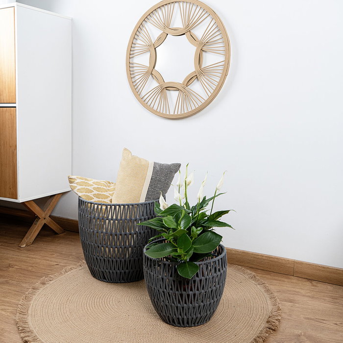 Vinthera Panier Moa en Coton et Acier Gris 38x38x35 cm, 29x29x24 cm