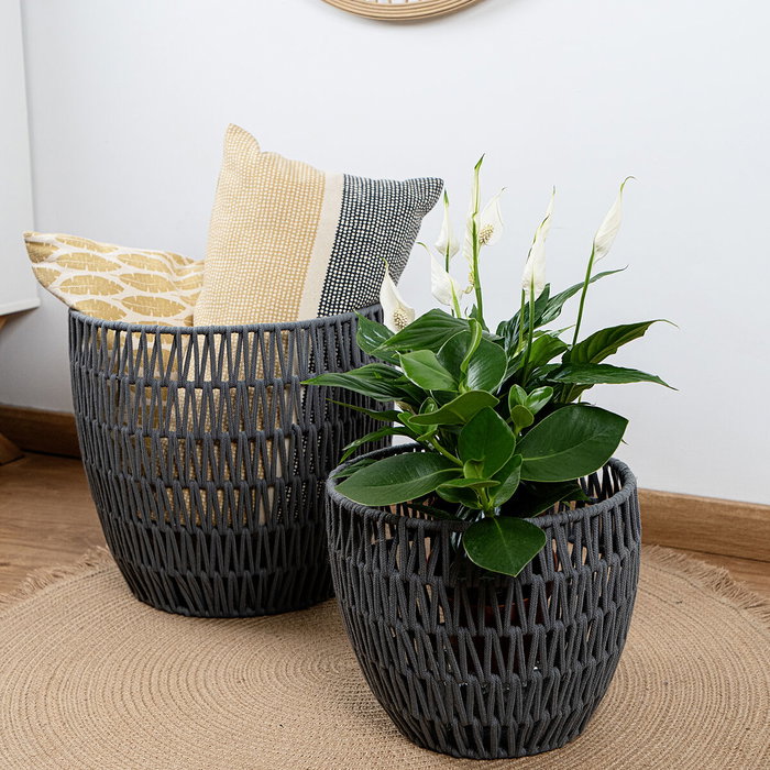 Vinthera Panier Moa en Coton et Acier Gris 38x38x35 cm, 29x29x24 cm