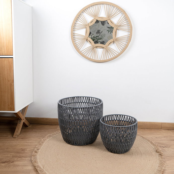 Vinthera Panier Moa en Coton et Acier Gris 38x38x35 cm, 29x29x24 cm