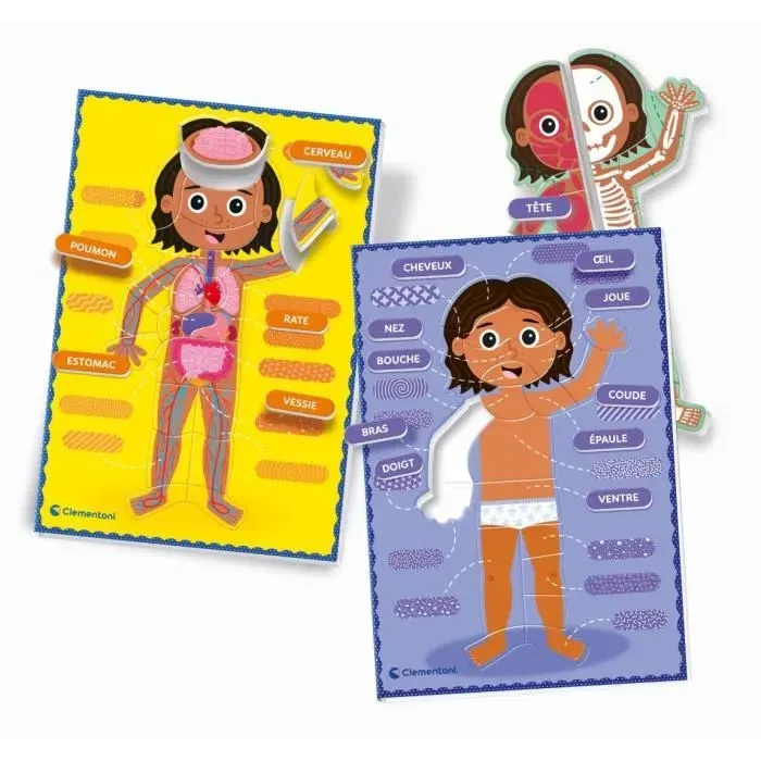 Clementoni Jeu éducatif Montessori Le Corps Humain - Planche avec éléments en carton pour apprendre l'anatomie extérieure et intérieure