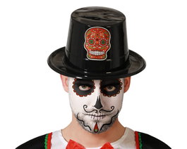 Atosa Chapeau Noir avec Crâne pour Catrina et Jour des Morts