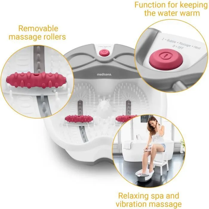 Medisana FS 300 - Bain de pieds Spa Blanc avec Massage Vibrations Relaxant, Chauffe-Eau et Réflexologie Plant