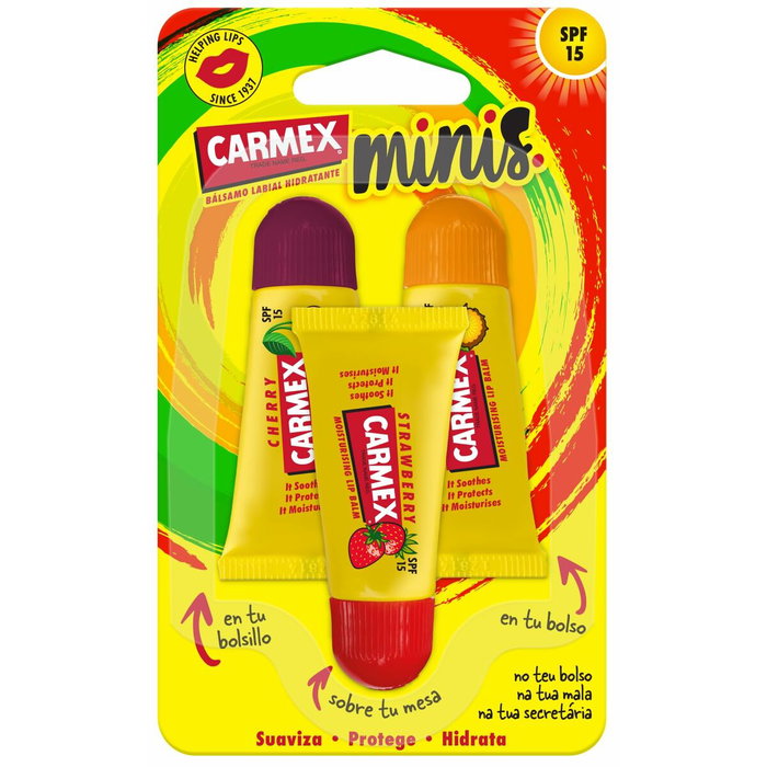 Carmex Triplo Baume à lèvres hydratant SPF 15 - Lot de 3 (Fraise, Ananas, Cerise)