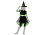Déguisement Enfant Fille Sorcière avec Robe Courte Verte, Jupe Asymétrique et Chapeau Pointu - Halloween - Taille 3-4 Ans