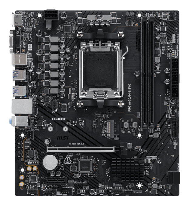 MSI PRO A620AM-B EVO 911-7E36-001 Carte mère Micro-ATX Socket AM5 Chipset AMD A620A DDR5 PCIe 4.0 LAN 2.5G HDMI VGA
