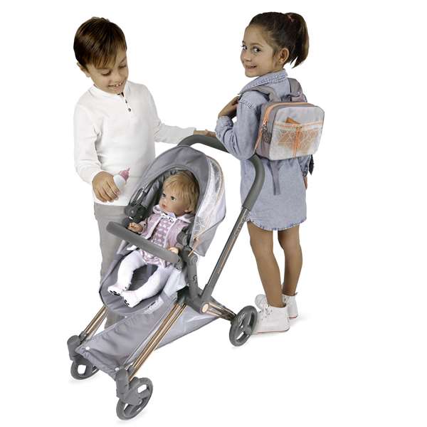 Decuevas Cityx 3-en-1 - Poussette pliante pour poupées jusqu'à 50 cm - Dimensions 38x65x73 cm - Coton, Plastique, Polyester