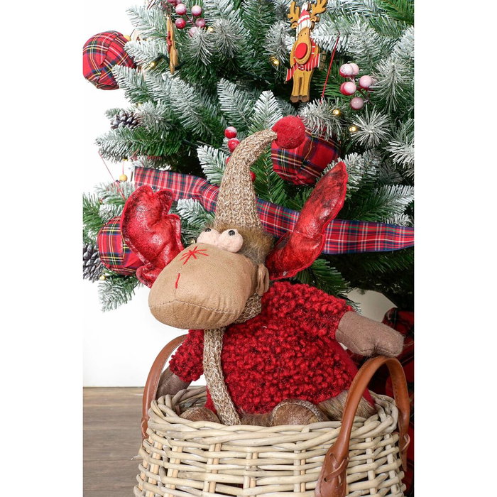 Décorations de Noël DKD Home Decor Rouge Gris Renne 27 x 19 x 32 cm (2 Unités)
