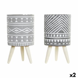 Cache-pot DKD Home Decor Gris Ciment Blanc Pin Boho (14,3 x 14,3 x 26,2 cm) (2 Unités)