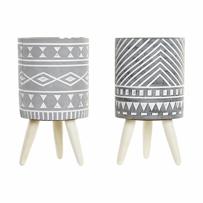 Cache-pot DKD Home Decor Gris Ciment Blanc Pin Boho (14,3 x 14,3 x 26,2 cm) (2 Unités)