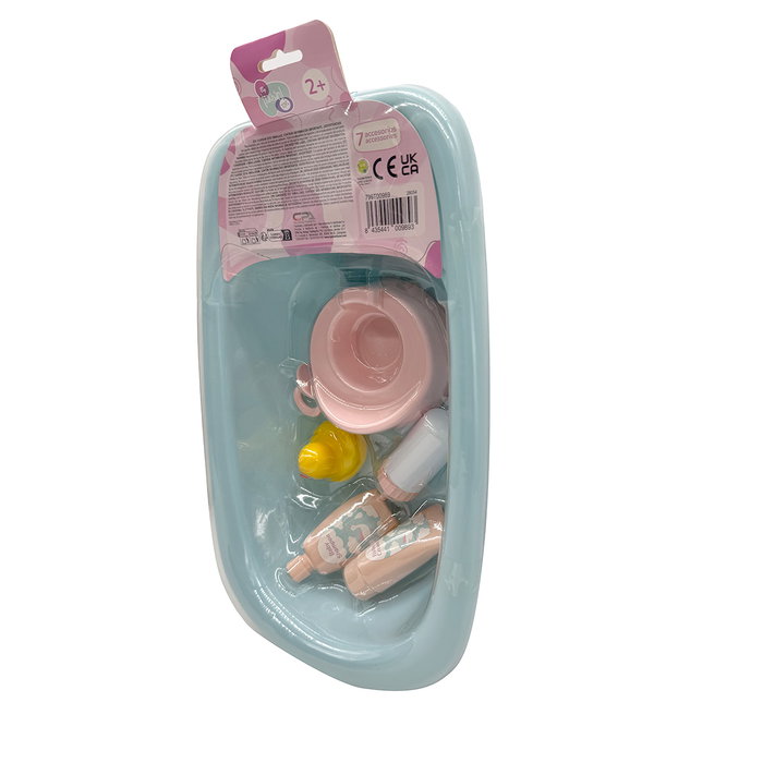 Tachan - Baignoire Bleue pour Poupées avec 7 Accessoires : Biberon, Gel, Canard, Tétine, Pot - Jeu d'Imitation - Référence T00989