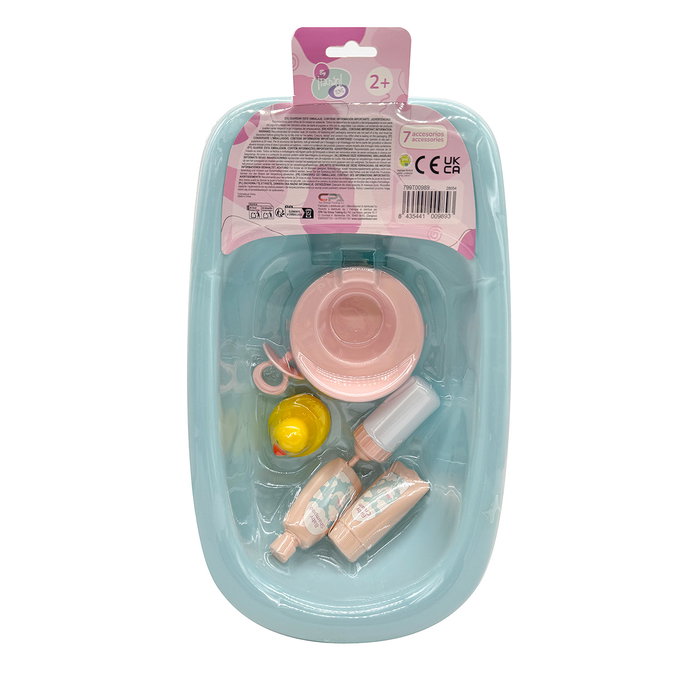 Tachan - Baignoire Bleue pour Poupées avec 7 Accessoires : Biberon, Gel, Canard, Tétine, Pot - Jeu d'Imitation - Référence T00989