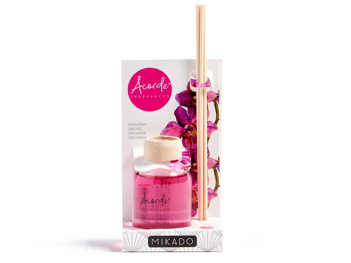 Acorde Mikado 50 ml avec tige Orchidée - Rose, 7x17x5 cm, verre et rotin (Set de 12)