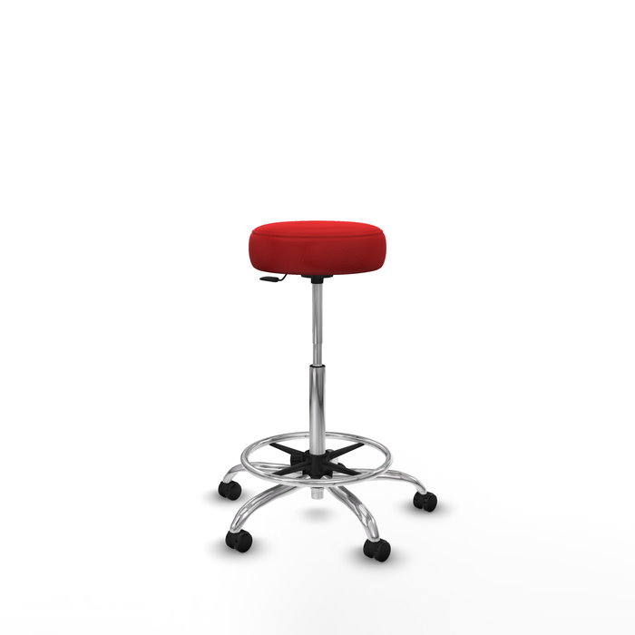 Tabouret Tolosa Pivotant Cuir écologique Non applicable Maille Rouge Structure chromée Sans accoudoirs Sans appui-tête Roulettes pour moquette