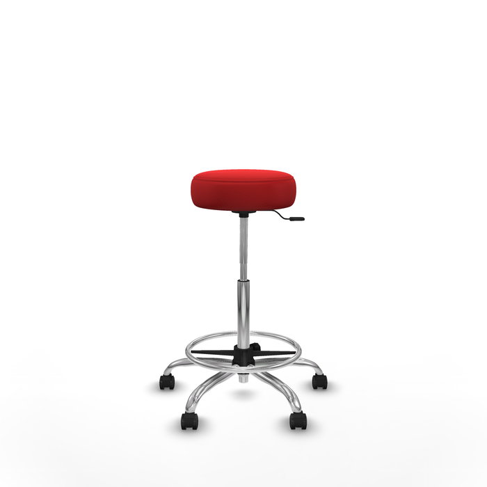 Tabouret Tolosa Pivotant Cuir écologique Non applicable Maille Rouge Structure chromée Sans accoudoirs Sans appui-tête Roulettes pour moquette