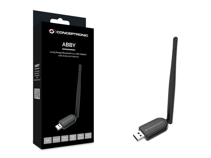 Conceptronic ABBY07B Adaptateur USB Bluetooth 5.1 Classe 1 avec antenne 2dBi, 100 m, Plug and Play Windows