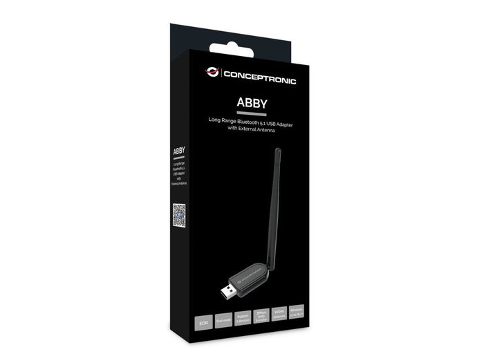 Conceptronic ABBY07B Adaptateur USB Bluetooth 5.1 Classe 1 avec antenne 2dBi, 100 m, Plug and Play Windows