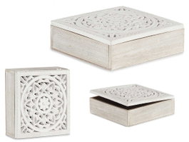 Giftdecor Boîte ajourée en bois carrée blanc 22x7x22 cm (Set de 8)