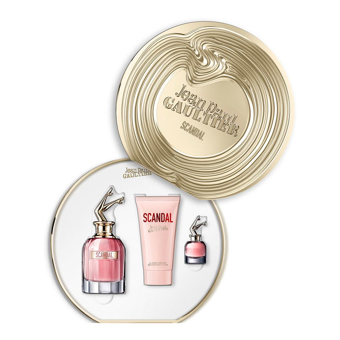 Jean Paul Gaultier - Ensemble Parfum SCANDAL - Coffret 3 pièces avec Eau de Parfum 80ml, Lait pour le Corps 75ml et Flacon Voyage 6ml
