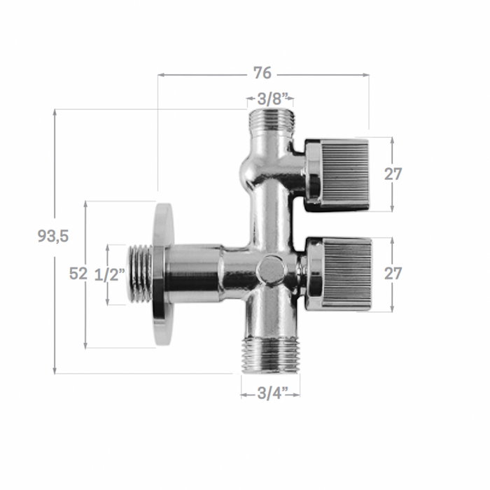 WOLFPACK LINEA PROFESIONAL Robinet d'angle double sortie 1/2'' vers 3/4'' et 3/8''