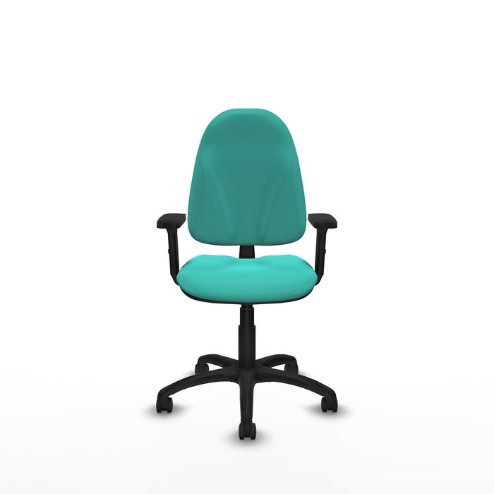 Chaise Algarra Contact permament de base Cuir écologique Turquoise Structure polyamide noire Accoudoir 2D Sans appui-tête Roulettes pour moquette
