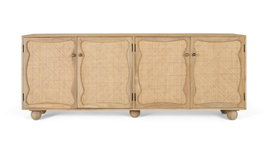 GINER Y COLOMER Buffet en bois de manguier avec 4 portes et cannage