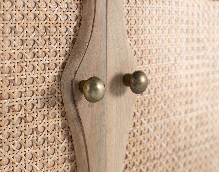 GINER Y COLOMER - Buffet en bois de manguier avec 4 portes à motif de canevas tressé, design artisanal - Couleur naturel - Dimensions 200 x 40 x 77 cm