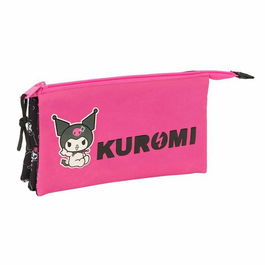 Trousse Fourre-Tout Triple Kuromi Noir Fuchsia 22 x 12 x 3 cm