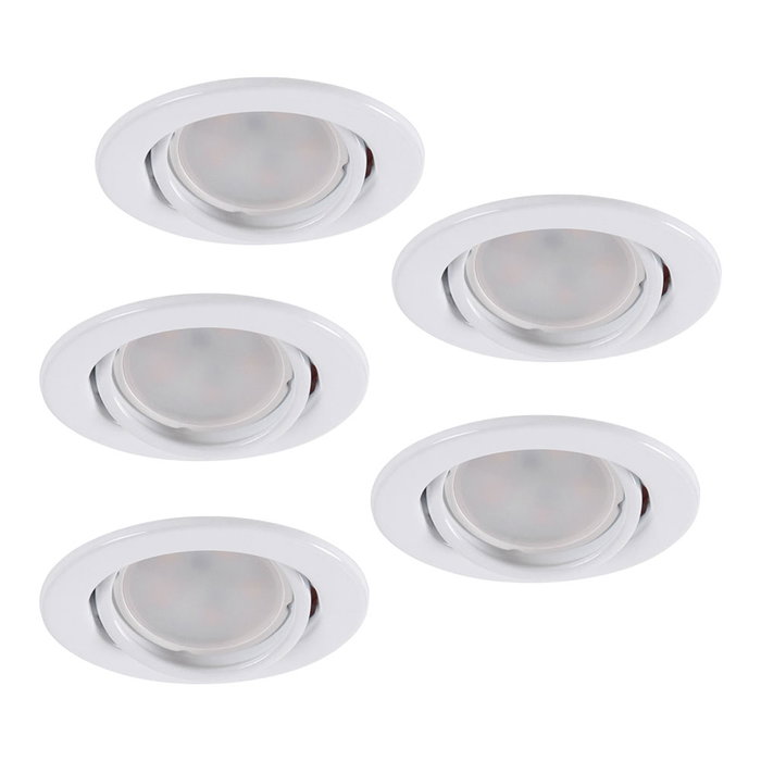 Vepa Pack de 5 ampoules LED GU10 6W 500Lm 6000K avec anneau downlight inclinable blanc