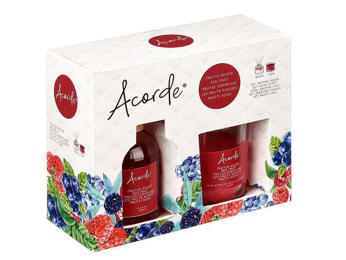 Acorde Coffret Mikado 100 ml Bougie 30h Fruits Rouges 19,2 x 15 x 7,5 cm (Set de 6)