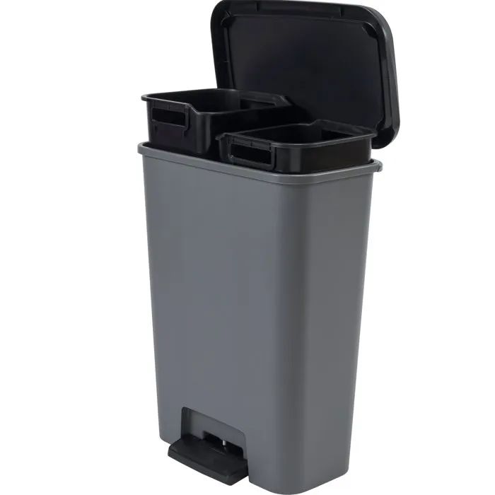 Curver COMPATTA Poubelle à pédale Duo 23 L + 23 L Gris anthracite Polypropylène