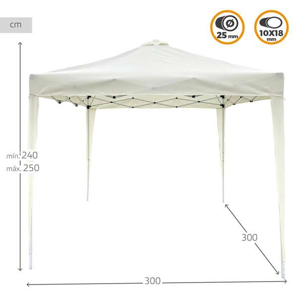 Color Baby Max-Air - Cenador plegable avec cheminée - Abri de jardin pliable - 300 x 300 x 250 cm - Acier et Tissu