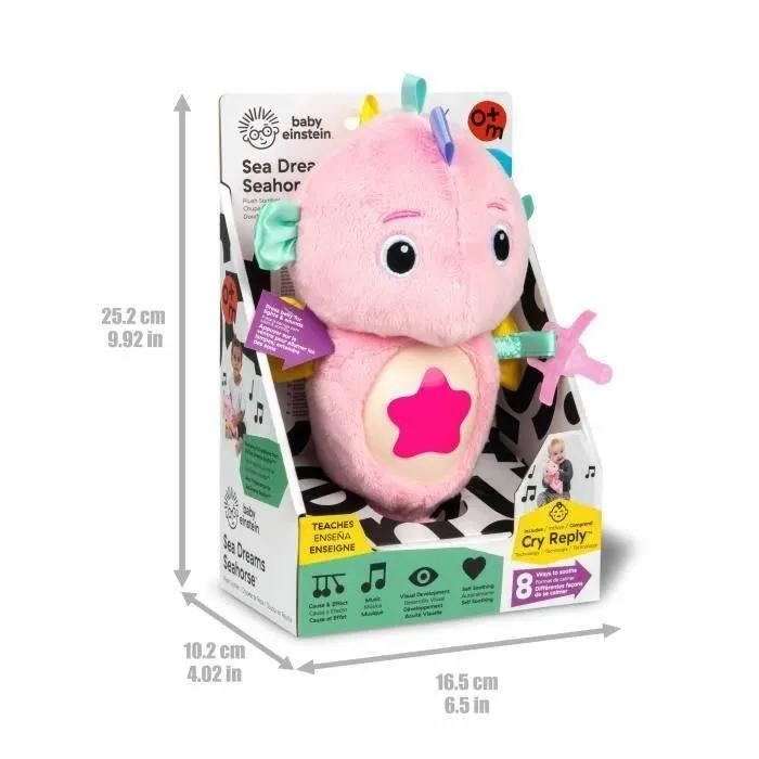 Baby Einstein Veilleuse Doudou Hippocampe Rose Sea Dreams Seahorse avec Technologie Cry Reply, Musique, Lumières, Bruits Blancs et Porte-Tétine