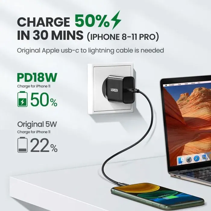 UGREEN Chargeur Secteur USB-C 20W Noir - Recharge Rapide PD Compatible Smartphones et Tablettes - Compact et Sécurisé UGREEN Chargeur Secteur USB-C 20W Noir - Recharge Rapide PD Compatible Smartphones et Tablettes - Compact et Sécurisé