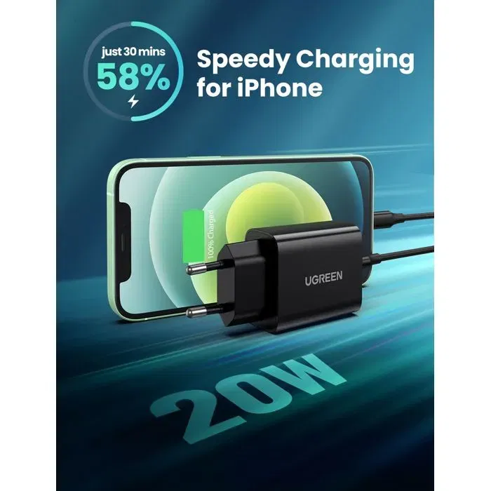 UGREEN Chargeur Secteur USB-C 20W Noir - Recharge Rapide PD Compatible Smartphones et Tablettes - Compact et Sécurisé UGREEN Chargeur Secteur USB-C 20W Noir - Recharge Rapide PD Compatible Smartphones et Tablettes - Compact et Sécurisé