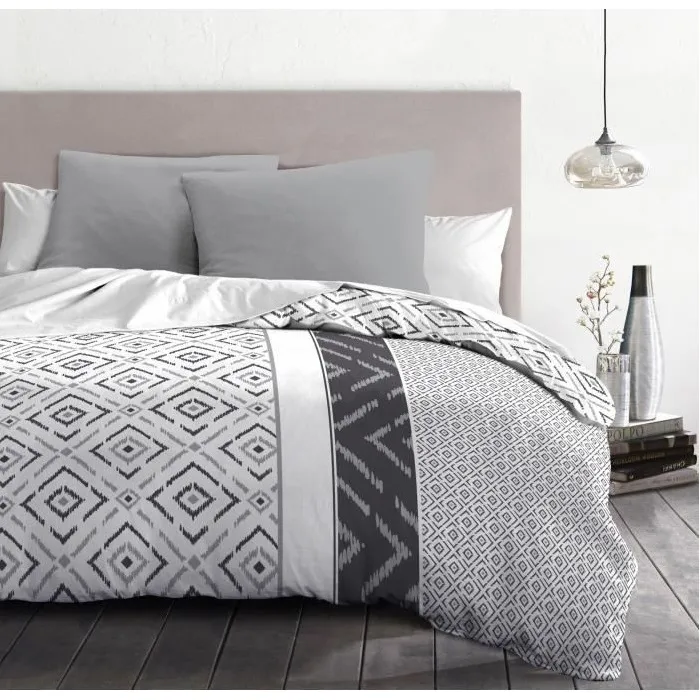 Home Linge Passion Parure de couette microfibre ETHNO 140x200 cm, housse + taie d'oreiller 63x63 cm, gris