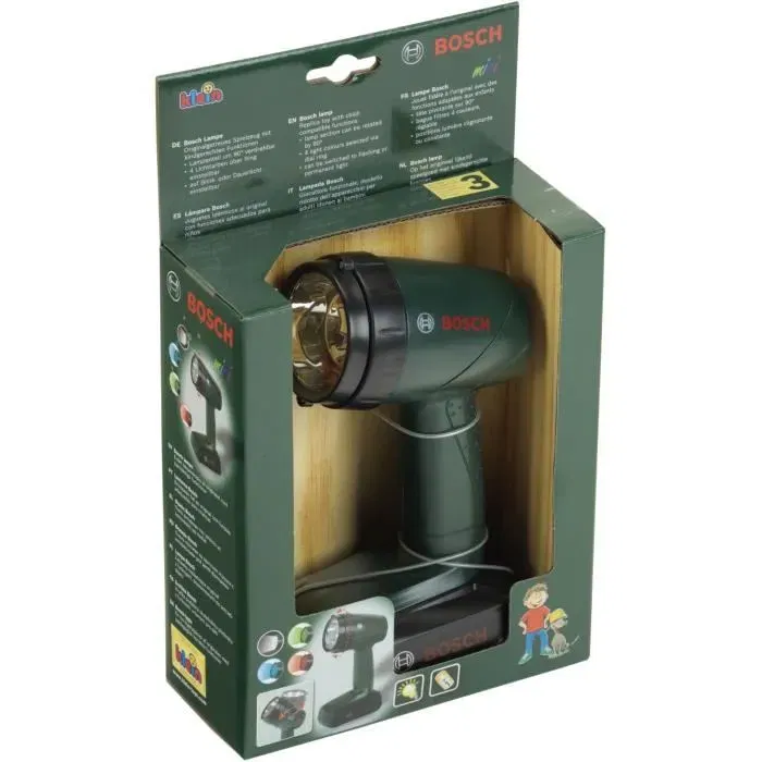 Klein 8448 Lampe torche électronique Bosch pour enfant avec 2 modes, 4 filtres de couleur (rouge, bleu, vert, jaune) et tête pivotante à 90°, à partir de 3 ans
