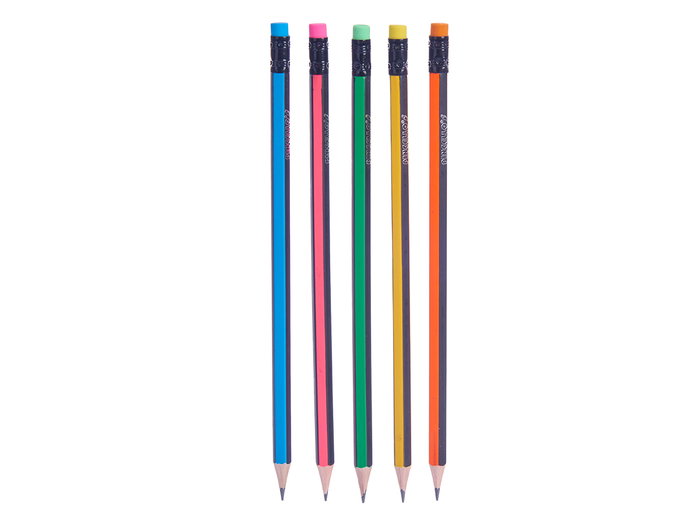 Pincello Lot de 5 crayons à rayures avec gomme 24.5x0.5x8 cm (Set de 48) Pincello Lot de 5 crayons à rayures avec gomme 24.5x0.5x8 cm (Set de 48)