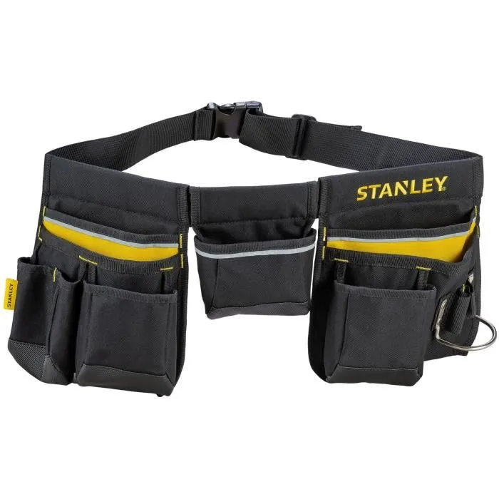 Stanley 1-96-178 Porte-outils double, toile 600D résistante avec poches et boucles pour accès facile aux outils